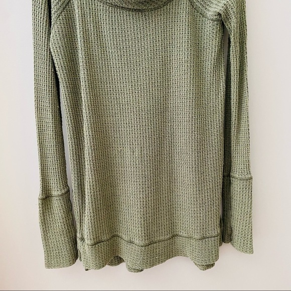 Free People Waffle Knit Split Hem Tunic Top Green Sz Medium - Picture 3 of 8